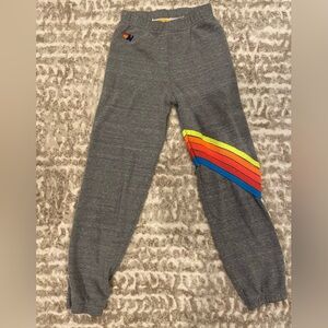 Aviator Nation, kids gray sweat pants with neon stripes. Size 10.